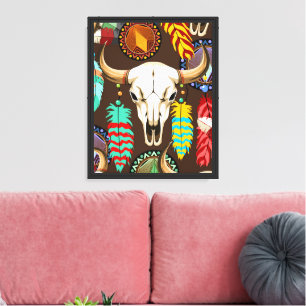 Bizonschedel Native American embleem Canvas Afdruk
