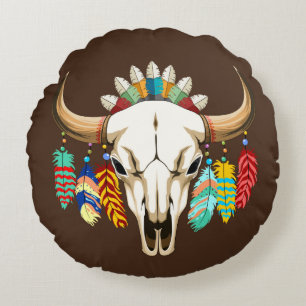 Bizonschedel Native American embleem Rond Kussen