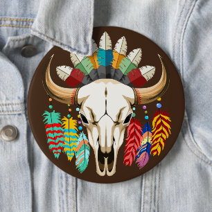 Bizonschedel Native American embleem Ronde Button 6,0 Cm