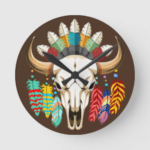 Bizonschedel Native American embleem Ronde Klok