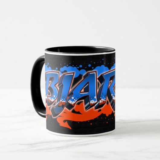 Bjarne Vorname Name Graffiti blue orange Tasse Mok (Voorkant links)