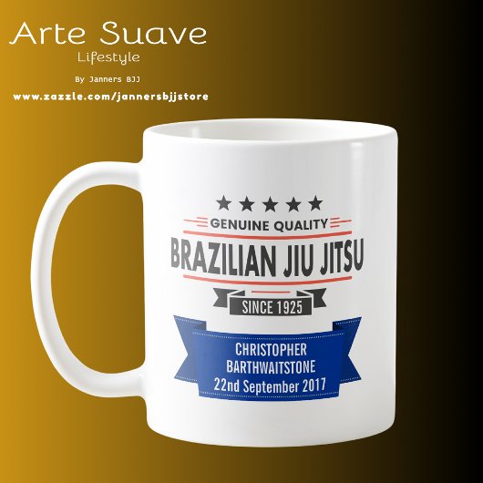 BJJ Blue Belt gerangschikt met naam en datum van t Koffiemok