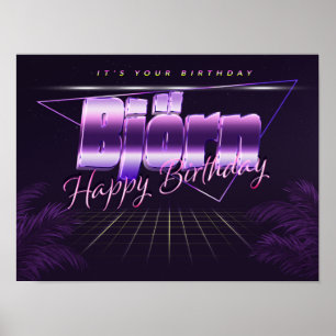 Björn Naam Vorname lila retro Poster Geburtstag