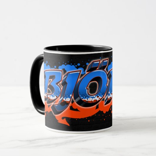 Björn prénom Graffiti blue tasse orange (Devant gauche)
