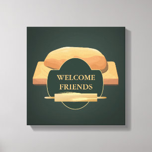 Bked Bread Kichen Art Welkom Hunter Green Canvas Afdruk