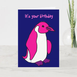 BL- Roze Pinguïn Verjaardag Kaart