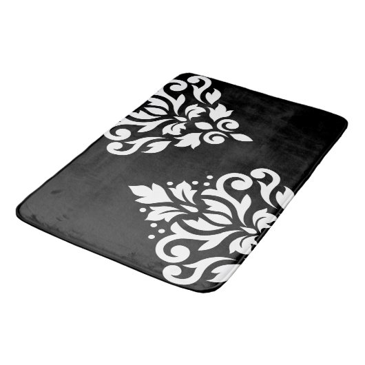 Blaas met scroller Damask Art Ib White op zwart Badmat (Gekanteld)