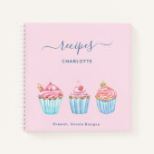 Blaas roze met blauwe cupcakes notitieboek (Voorkant)