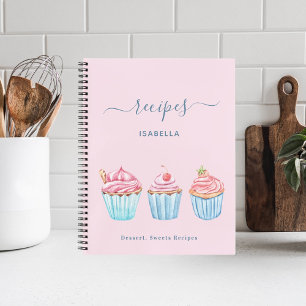 Blaas roze met blauwe cupcakes notitieboek