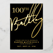 Black 100th Birthday Gold Folie Uitnodiging (Voorkant)