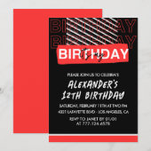 Black 12e anniversaire invitations garçon Fête Rou (Devant / Derrière)