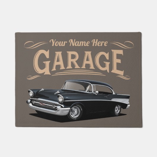 Black 1957 Classic Car Welcome Deurmat (Voorkant)