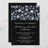 Black 1er anniversaire invitation Parties scintill (Devant / Derrière)