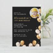 Black 1ère invitation Gold Balloon Photo (Debout devant)