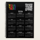 Black 2026 Calendar Business Logo QR Code Planner (Voorkant)
