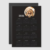 Black 2026 Calendar Round Photo Magnet Card (Devant / Derrière)