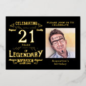 Black 21st Birthday  Gold Folie Uitnodiging (Voorkant)