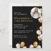 Black 23e anniversaire invitation Gold Balloon Pho (Devant)