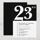Black 23rd birthday invitation Elegant Chic Simple (Devant / Derrière)