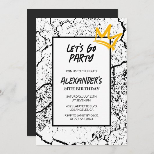 Black 24th birthday invitation Men Grunge (Devant / Derrière)