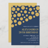 Black 28th birthday invitations Gold Navy  (Devant / Derrière)