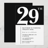 Black 29th birthday invitation Elegant Chic Simple (Devant / Derrière)