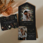 Black 2 photo aquarelle botanique enregistrer la d<br><div class="desc">Joyeux Noël moderne élégante aquarelle séchée botanique floral moody classe noir teintes muettes arc 2 photo tout en un Noël sauf là date carte faire-part.</div>