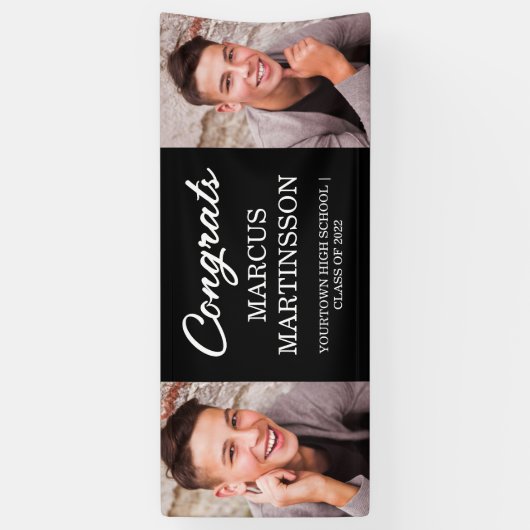 Black 2 Photo Modern Congrats Afstuderen Spandoek (Verticaal)