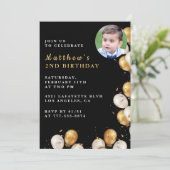 Black 2e anniversaire invitation Gold Balloon Phot (Debout devant)