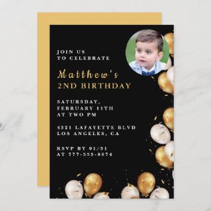 Black 2e anniversaire invitation Gold Balloon Phot