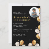 Black 2e anniversaire invitation Gold Balloon Phot (Devant)
