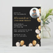 Black 2e anniversaire invitation Gold Balloon Phot (Debout devant)
