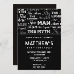 Black 34e anniversaire invitation pour lui Myth Le<br><div class="desc">Invitations de 34e anniversaire pour lui Hommes Mythe Légende calligraphie typographie classique homme élégant homme mâle</div>