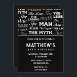 Black 34e anniversaire invitation pour lui Myth Le<br><div class="desc">Invitations de 34e anniversaire pour lui Hommes Mythe Légende calligraphie typographie classique homme élégant homme mâle</div>