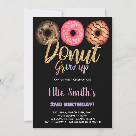 Black 3 Donut Invitations d'anniversaire (Devant)