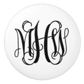Black 3 Initiaal Vine Script Monogram DIY BG Keramische Knop (Voorkant)