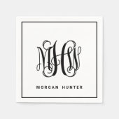 Black 3 Initiaal Vine Script Monogram DIY BG Servet (Voorkant)