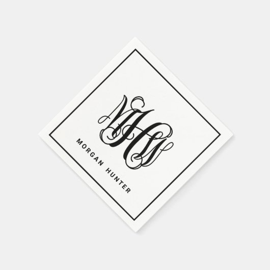 Black 3 Initiaal Vine Script Monogram DIY BG Servet (Hoek)