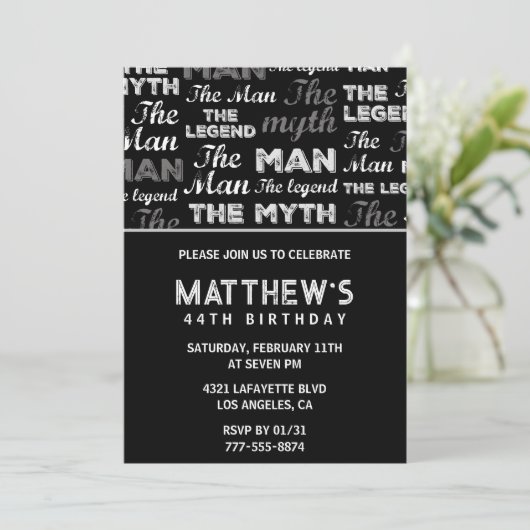 Black 44e anniversaire invitation pour lui Myth Le (Debout devant)