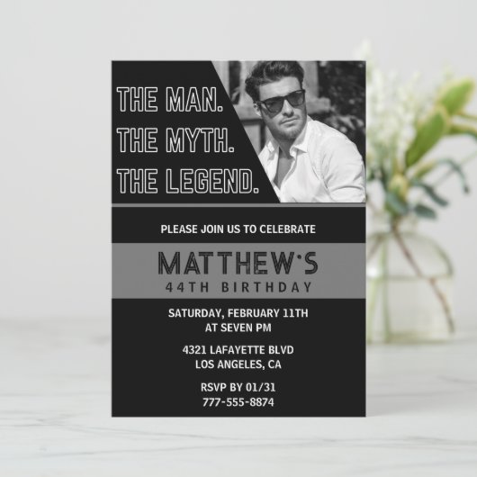 Black 44e verjaardagsuitnodiging Het Man De Legend Kaart (Staand voorkant)