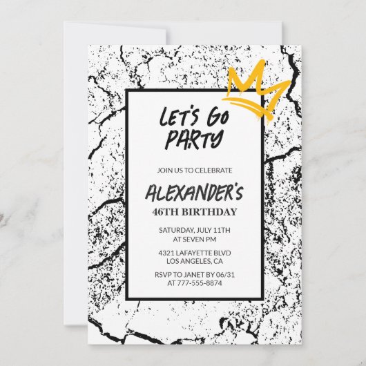 Black 46e anniversaire invitation Men Grunge (Devant)