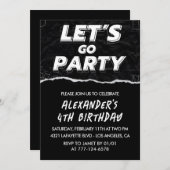 Black 4 anniversaire invitations garçon blanc (Devant / Derrière)