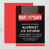 Black 4 anniversaire invitations garçon Fête Rouge (Devant / Derrière)