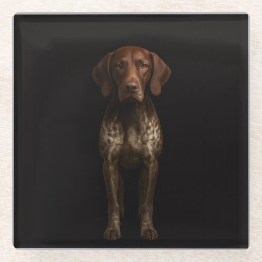 Black 4 Luxe Glass coaster, German Pointer Glazen Onderzetter (Voorkant)