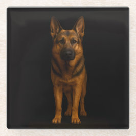 Black 4 Luxe Glass coaster, German Shepherd Dog Glazen Onderzetter