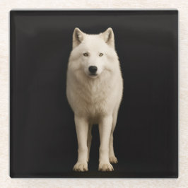 Black 4 Luxe Glass coaster, Ivory Arctic Wolf Glazen Onderzetter