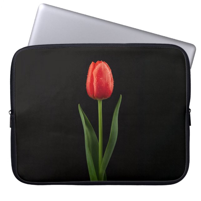 Black 4 Luxe Laptop Sleeve, Ruby Red Tulip Laptop Sleeve (Voorkant)