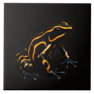 Black 4 Luxe Tile with Black Orange Tropical Frog Tegeltje