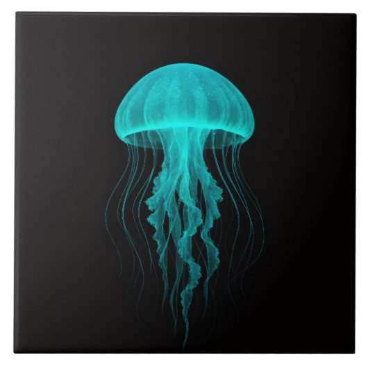 Black 4 Luxe Tile with Neon Green Jellyfish Tegeltje (Voorkant)