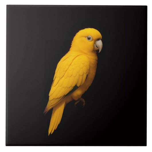 Black 4 Luxe Tile with Tropical Golden Parakeet Tegeltje (Voorkant)